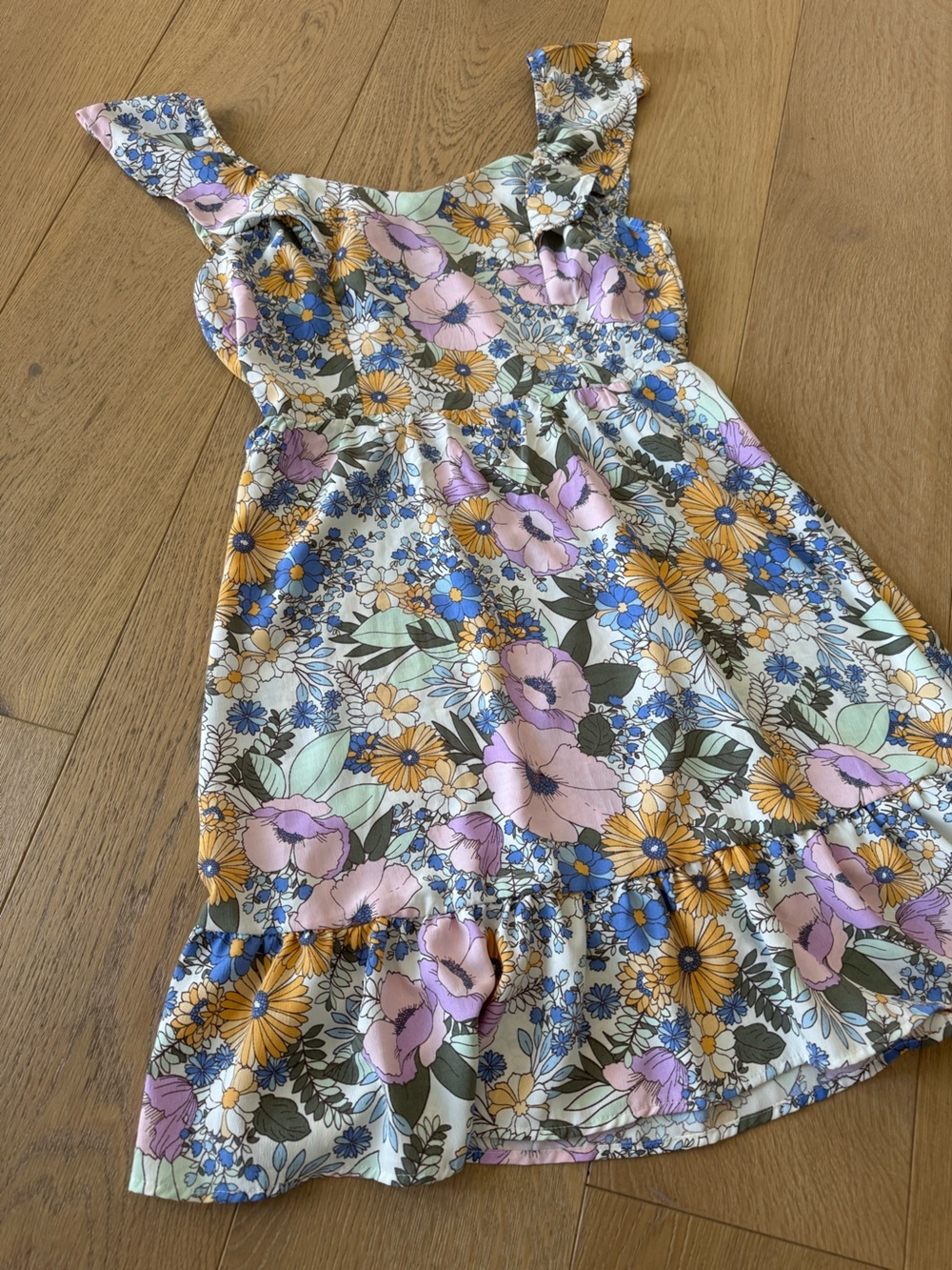 Monteau Floral Ruffle Dress in Pastel Multi Open Back with Tie Small